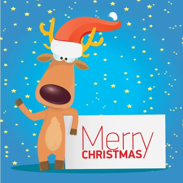 Vector Christmas reindeer holding white banner — Stock Vector