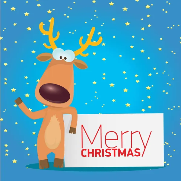 Vector Christmas reindeer holding white banner — Stock Vector