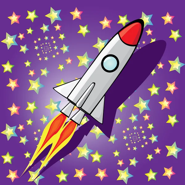 Vector retro rocket ship space in the sky. — Stock Vector