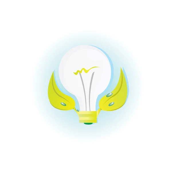 Vector green Light bulb with leaf — Stock Vector