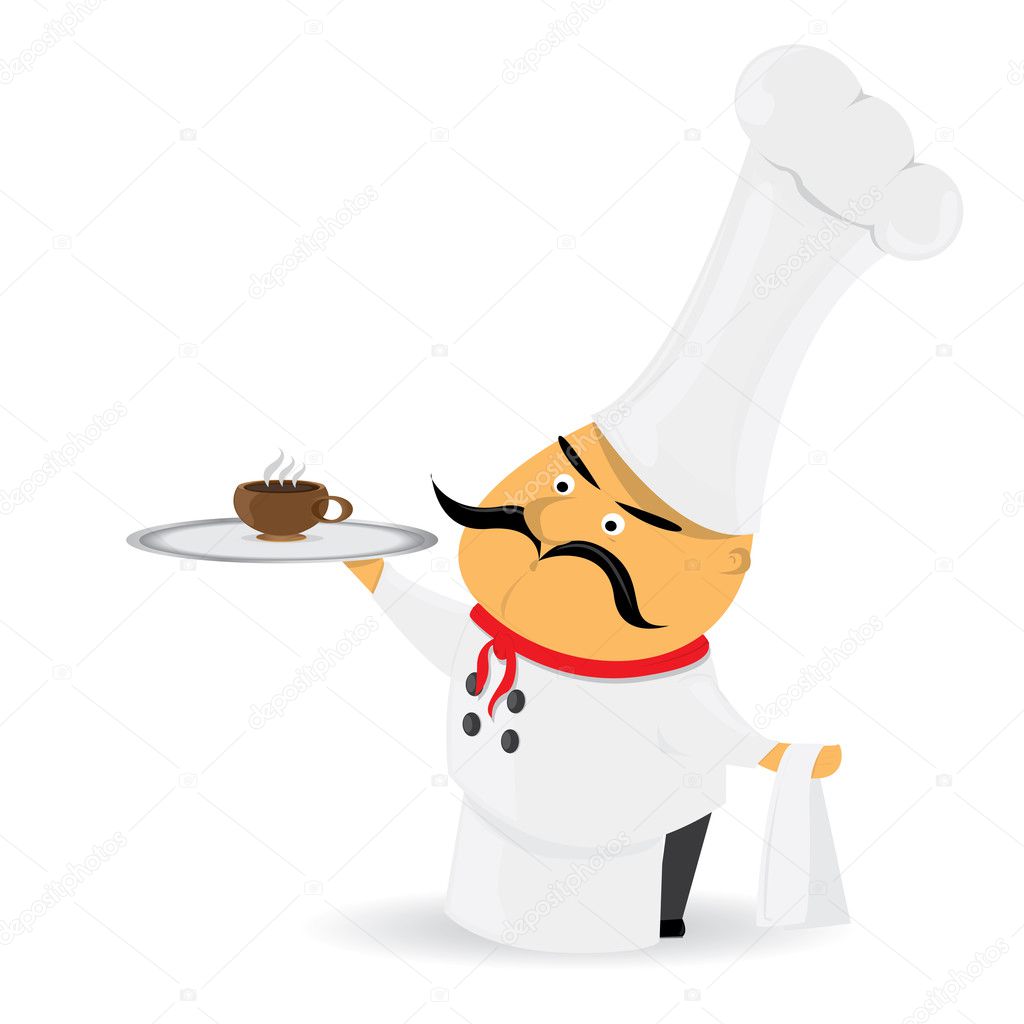 Vector italian waiter with cup of coffee on tray.