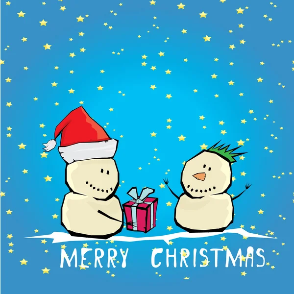 Vector cartoon merry christmas card with snowman. — Stock Vector