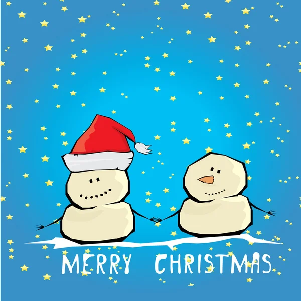 Vector cartoon merry christmas card met sneeuwpop. — Stockvector