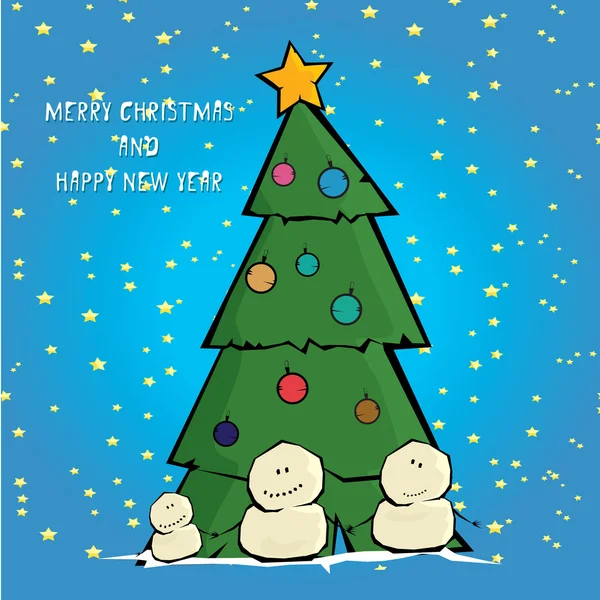 Vector cartoon merry christmas card with snowman. — Stock Vector