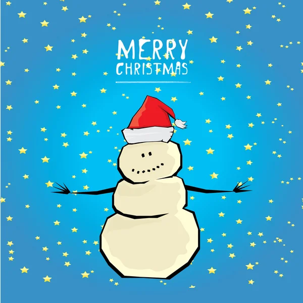 Vector de dibujos animados feliz tarjeta de Navidad con muñeco de nieve . — Vector de stock