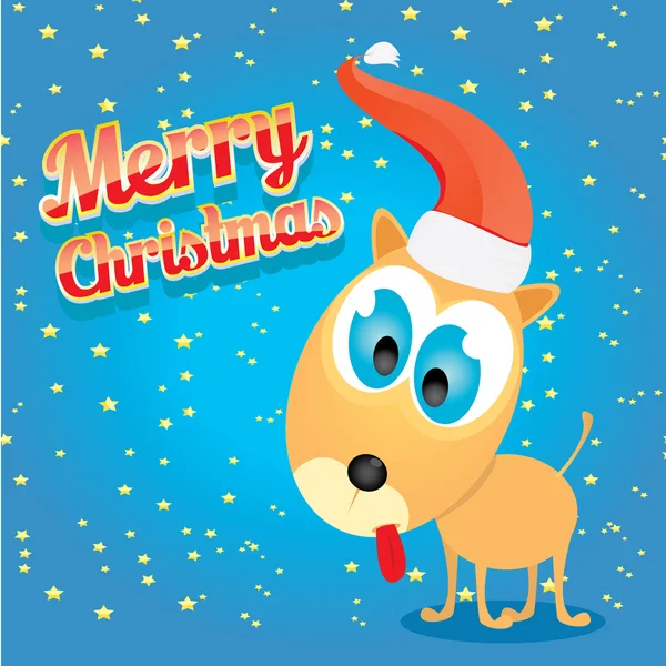 Vector perro de Navidad en Navidad sombrero rojo de santa — Archivo Imágenes Vectoriales