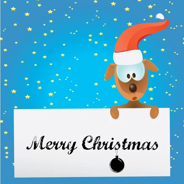 Vektorové vánoční psa v vánoční santa red hat — Stockový vektor