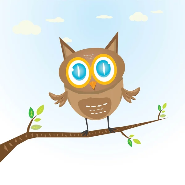 Vector cartoon cute little owl vogel op vertakking van de beslissingsstructuur — Stockvector