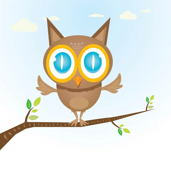 Vector cartoon cute little owl vogel op vertakking van de beslissingsstructuur — Stockvector