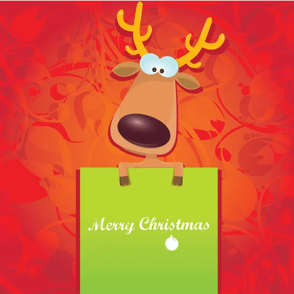 Vector Christmas reindeer holding green banner — Stock Vector