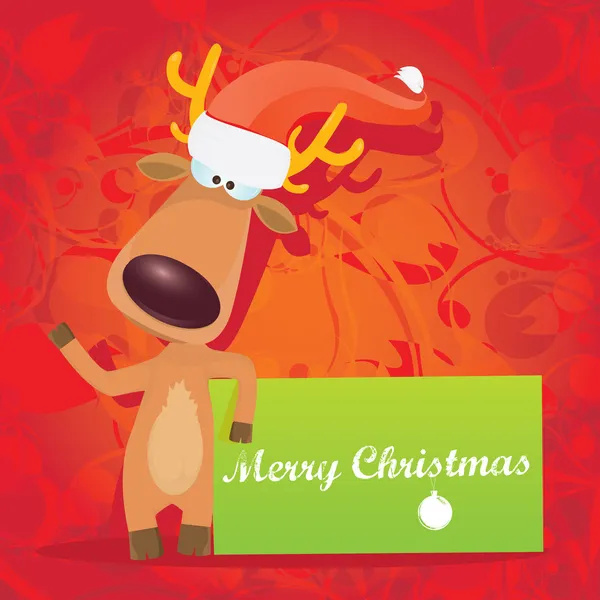 Vector Christmas reindeer holding green banner — Stock Vector