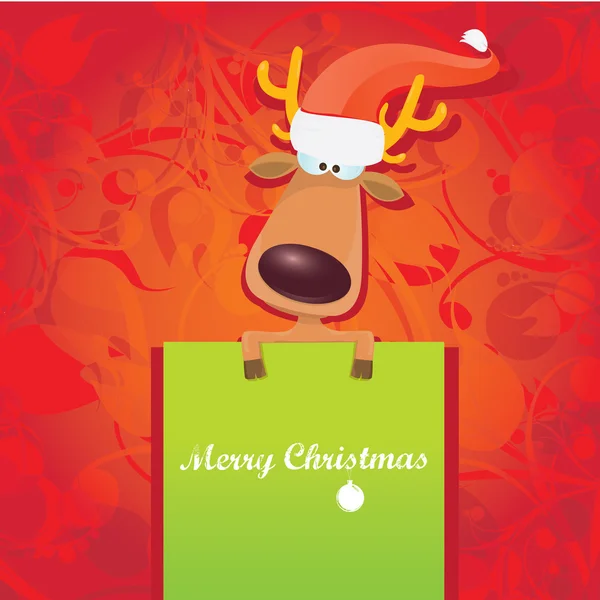 Vector Christmas reindeer holding green banner — Stock Vector