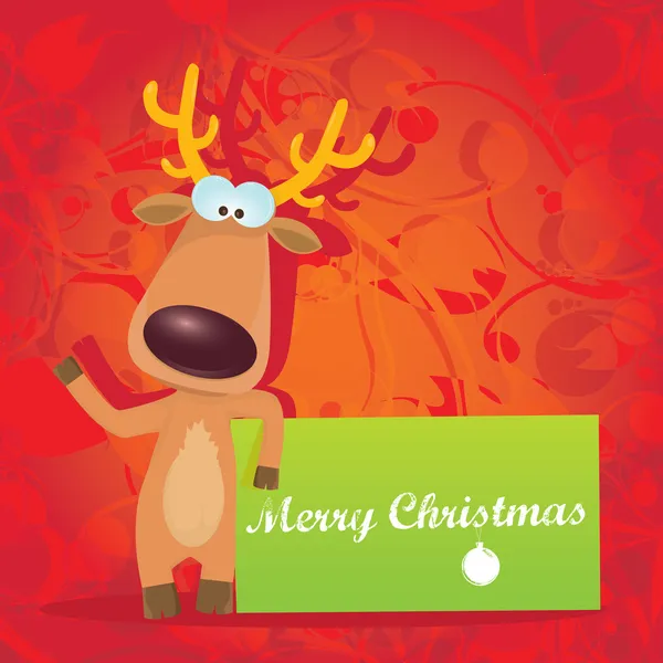 Vector Christmas reindeer holding green banner — Stock Vector