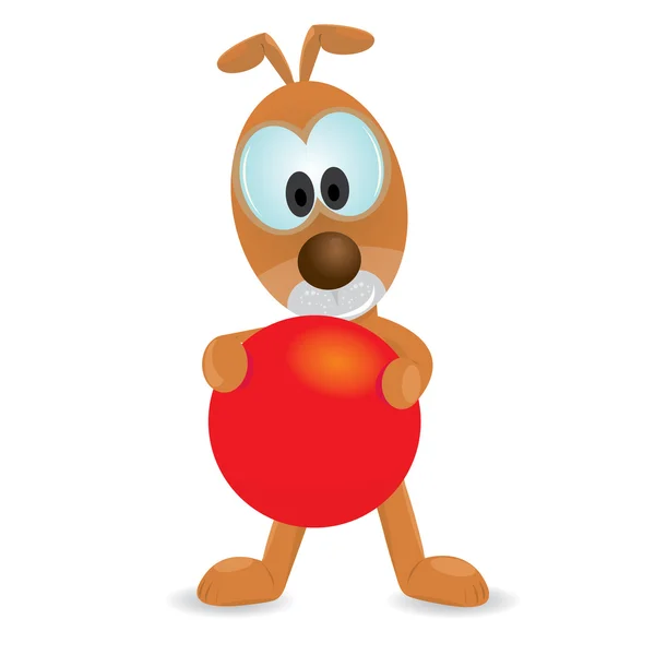 Vector Cão bonito brincando com bola vermelha —  Vetores de Stock
