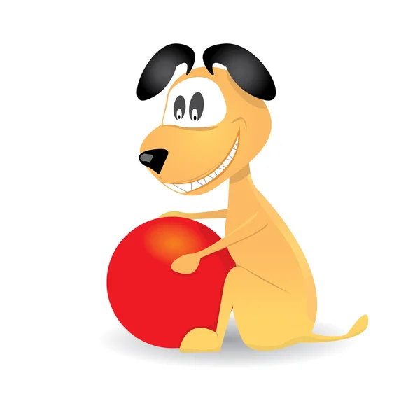 Vector Chien mignon jouant avec boule rouge — Image vectorielle