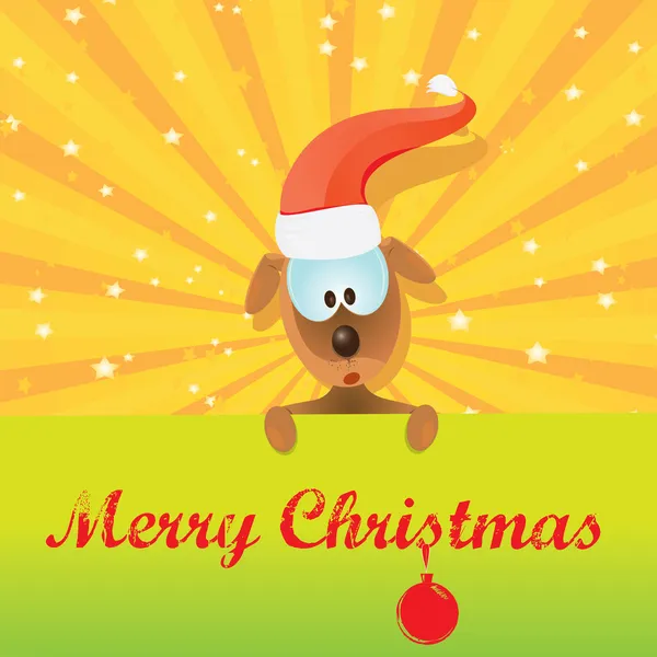 Vektorové vánoční psa v vánoční santa red hat — Stockový vektor