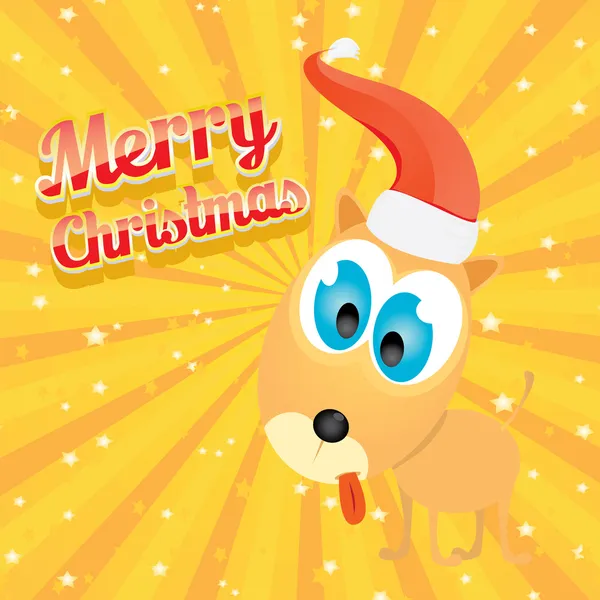 Vetor cão de Natal no Natal santa chapéu vermelho — Vetor de Stock