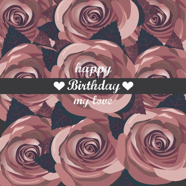 Vector feliz tarjeta de cumpleaños con flores rojas . — Vector de stock