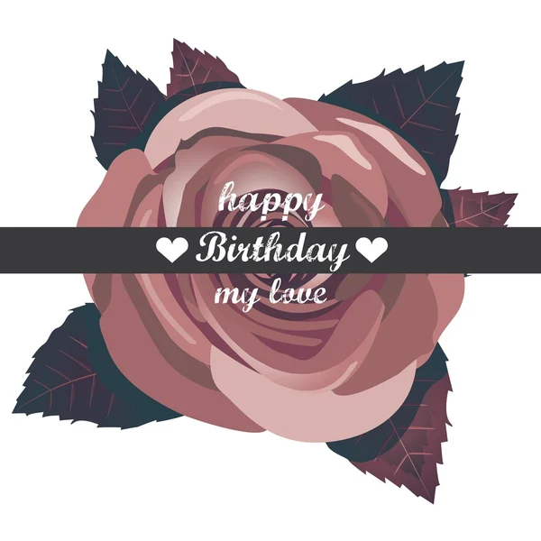 Vector happy birthday card with red flowers. — Stock Vector
