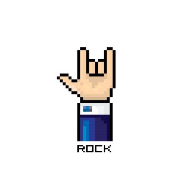 vektör pixel art el işareti rock n roll düğmesi