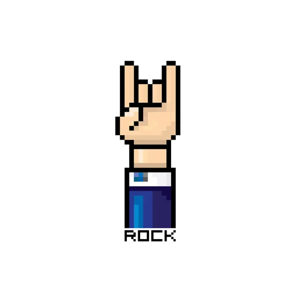 Vector pixel arte mão sinal rock n roll botão —  Vetores de Stock