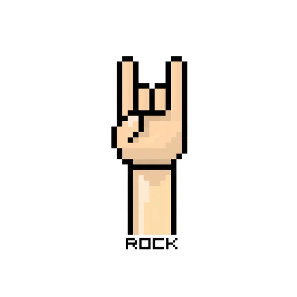 Vector pixel art hand sign rock n roll button — Stock Vector