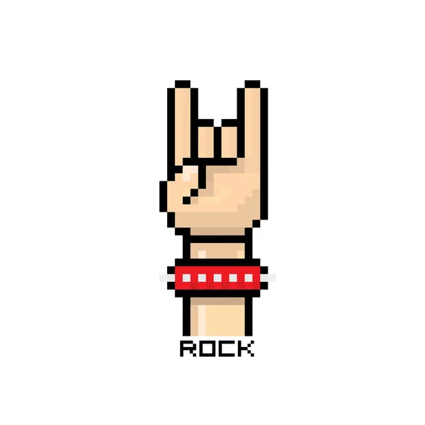 Vector pixel art rock n roll-knop hand ondertekenen — Stockvector