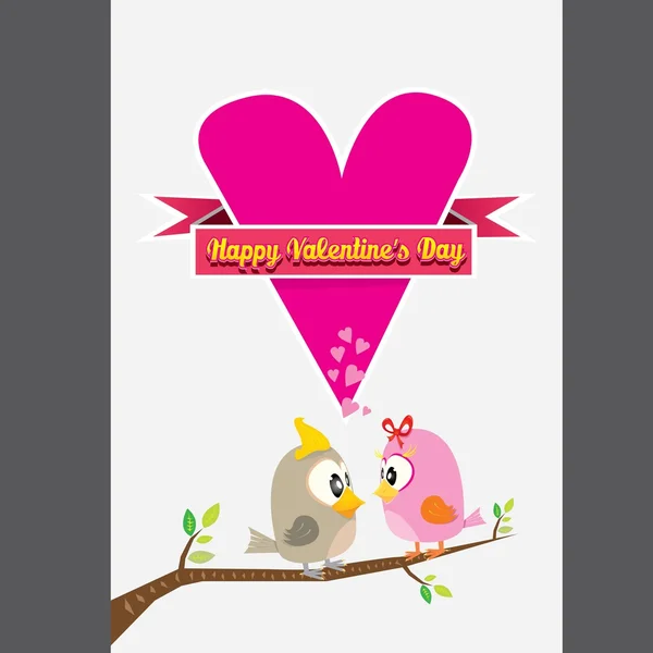 Valentine day beautiful card with couple birds — Stock Vector