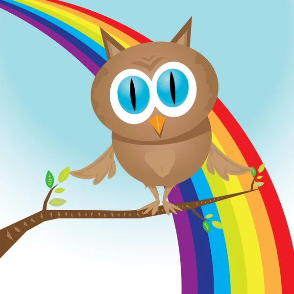 木の枝にベクトル漫画かわいいリトル フクロウ鳥 — ストックベクタ
