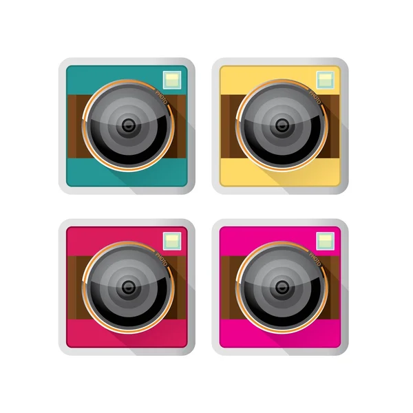 Retro Camera icônes plates set illustration vectorielle — Image vectorielle