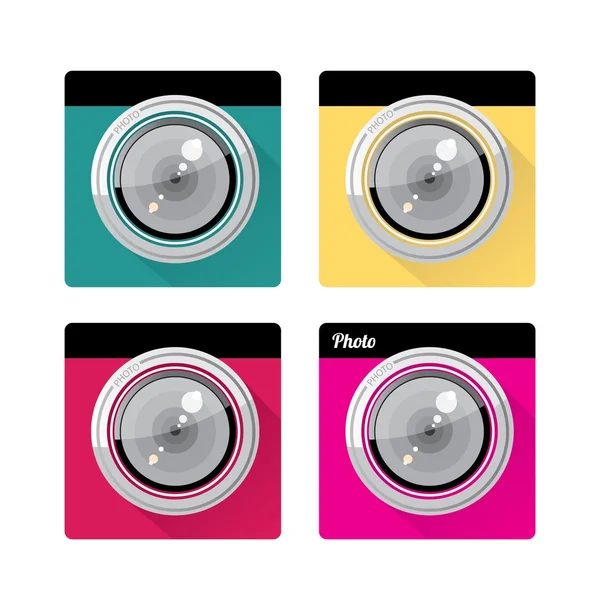 Retro Camera flat icons set vector illustration — Stock Vector