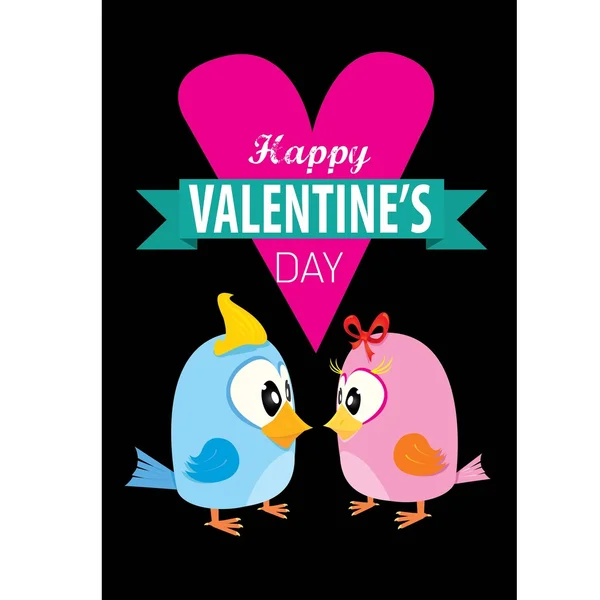 Valentine day beautiful card with couple birds — Stock Vector