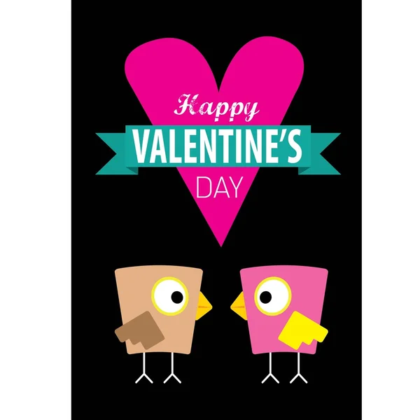 Dia dos namorados cartão bonito com pássaros casal —  Vetores de Stock