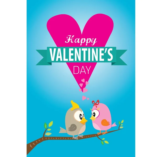Valentine day beautiful card with couple birds — Stock Vector