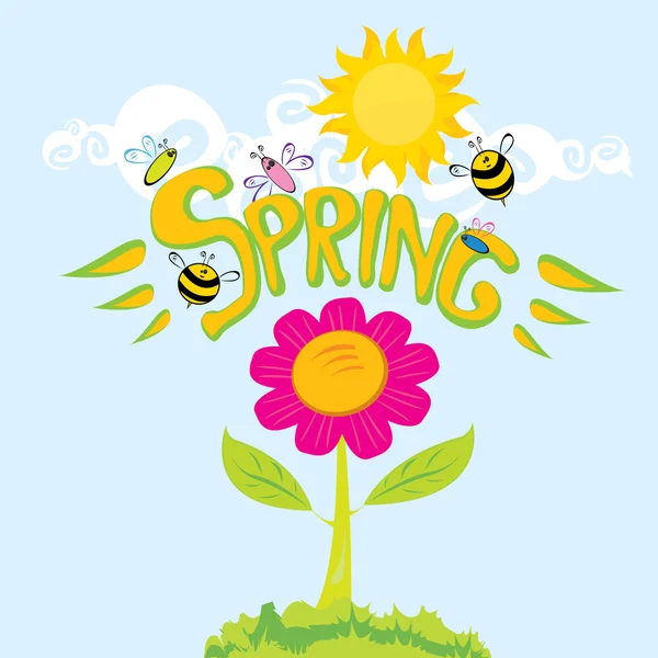 Primavera fiori e uccelli vettore sfondo . — Vettoriale Stock