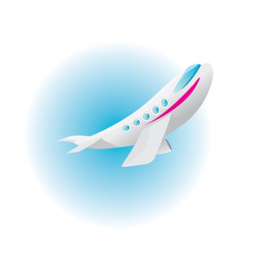 vektör uçak simgesi. Mavi gökyüzü düzlemde çizgi film