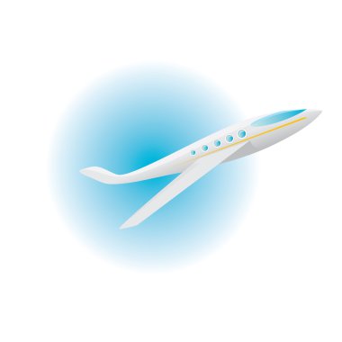vektör uçak simgesi. Mavi gökyüzü düzlemde çizgi film
