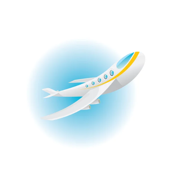 Vektorflugzeug-Symbol. Cartoon-Flugzeug am blauen Himmel — Stockvektor