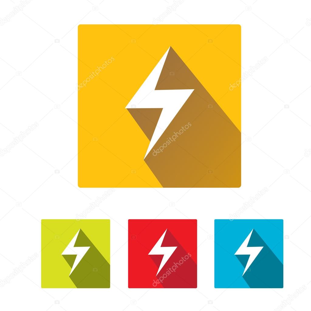 Flat lightning bolt vector icon set on square