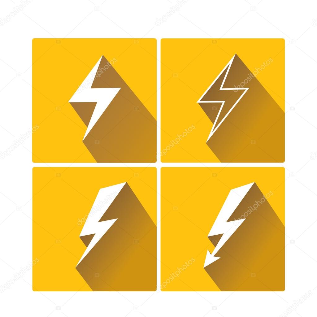 Flat lightning bolt vector icon set on square