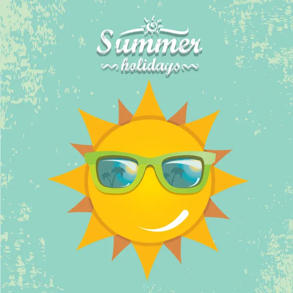 Summer sky with sun with sunglasses — Stock Vector