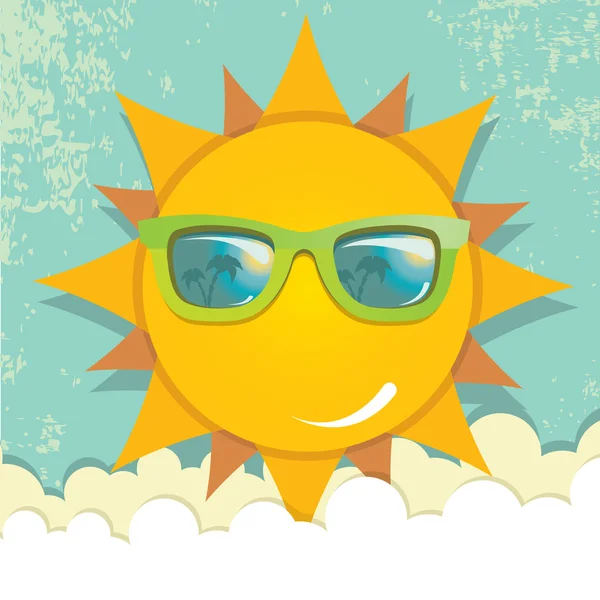 Summer sky with sun with sunglasses — Stock Vector