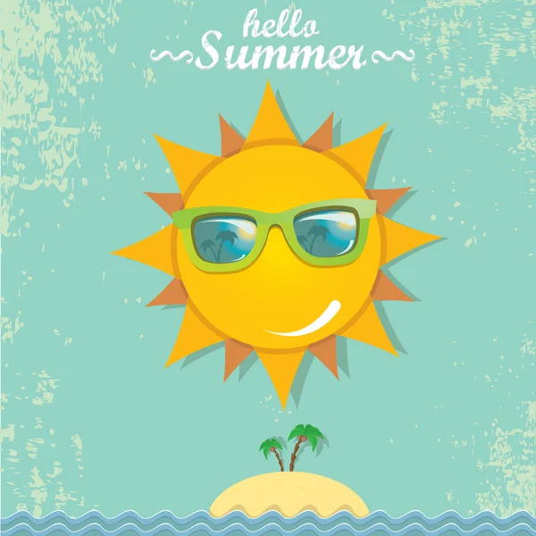 Summer sky with sun with sunglasses — Stock Vector