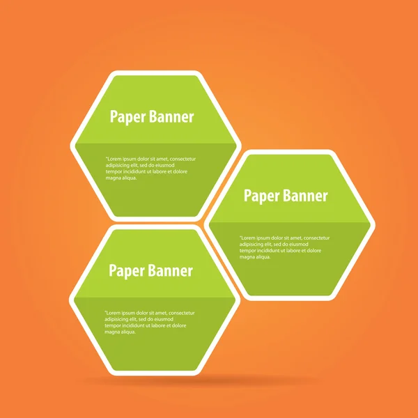 แบนเนอร์กระดาษสีเขียวบนพื้นหลังสีส้ม — ภาพเวกเตอร์สต็อก