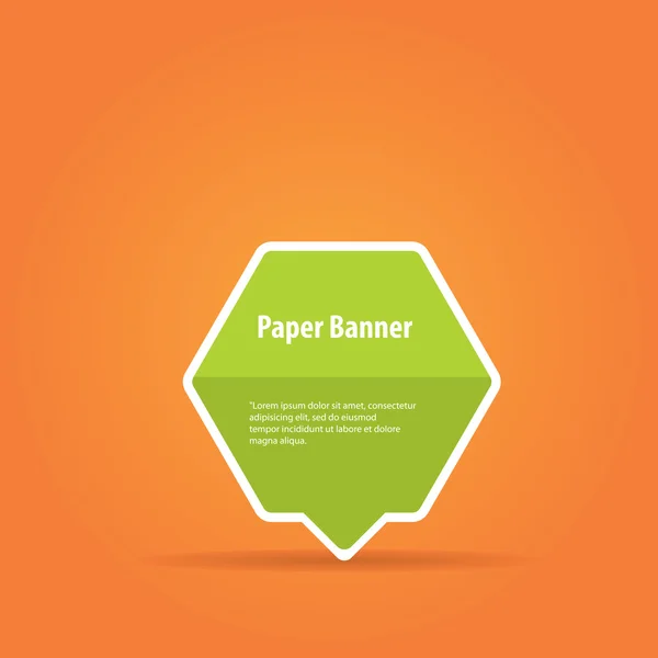 Vector banner de hârtie verde pe fundal portocaliu — Vector de stoc