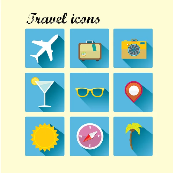 Iconos de viajes vectoriales de verano. Tendencia de diseño plano . — Vector de stock