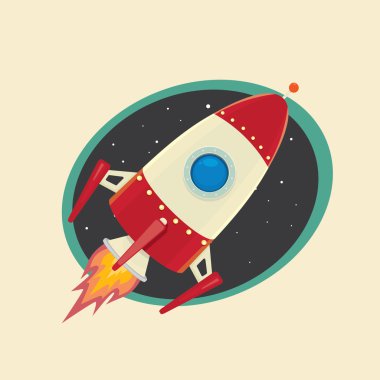vintage style retro poster of Space rocket clipart