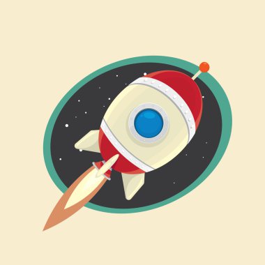 vintage style retro poster of Space rocket clipart