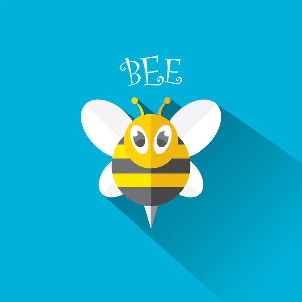 Vector abeja icono plano con sombra larga — Vector de stock