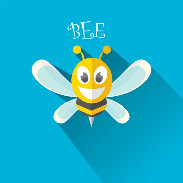 Vector abeja icono plano con sombra larga — Vector de stock